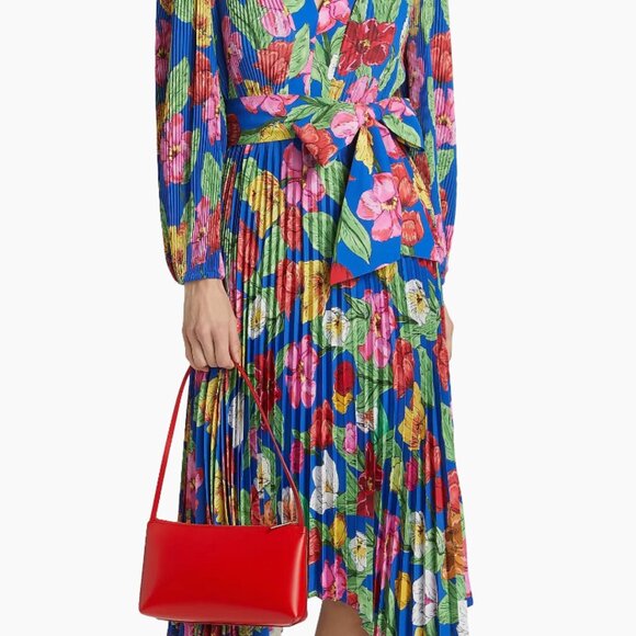 Milly  Liora Floral Pleated Tie-Waist Midi Dress Sz -8 NWT - Picture 3 of 3